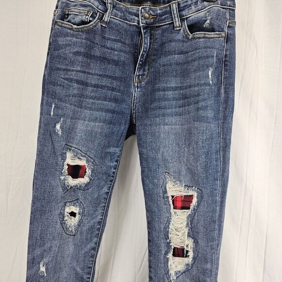 Judy Blue Skinny Fit Jeans Womens 11/30 Blue Buffalo Plaid Distressed - Picture 7 of 10